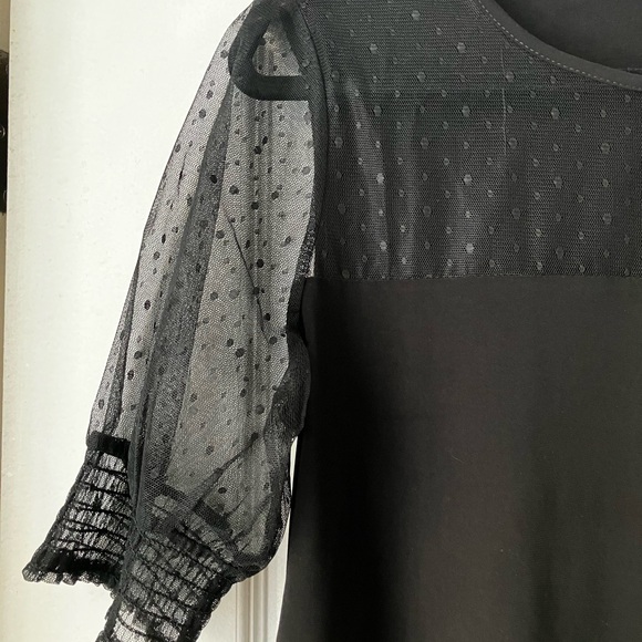 Anne Klein Black Blouse with Sheer Sleeves. Elevated look very versatile. - Picture 5 of 7